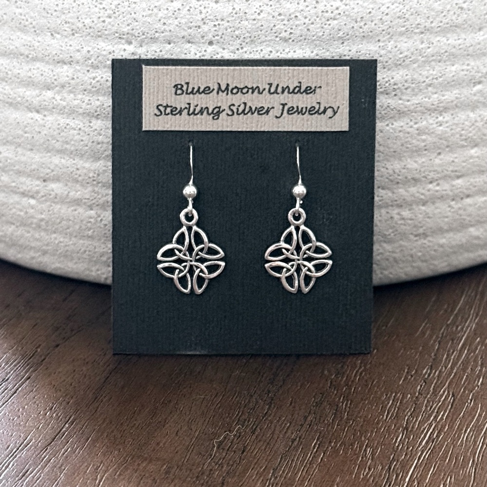 925 Sterling Silver Celtic Design Dangle Earrings! Hypoallergenic! NEW!
